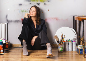 artist Katrin Valgemäe in her studio, photo by Iris Kivisalu, Estonia, Tallinn