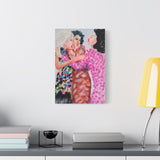 “After Third Prosecco” canvas print by Katrin Valgemäe hanging on a wall, adding vibrant artistic expression to the room