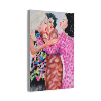 Angled side view of “After Third Prosecco” canvas print by Katrin Valgemäe, emphasizing the thickness and texture of the canvas material without a frame