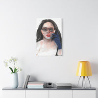 “Blue Glove” canvas print by Katrin Valgemäe hanging on a clean white wall, adding a touch of elegance