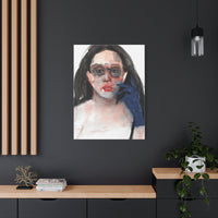 “Blue Glove” canvas print showcased against a dark wall, creating a bold and dramatic visual statement