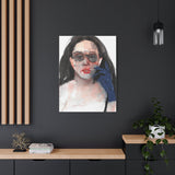 “Blue Glove” canvas print showcased against a dark wall, creating a bold and dramatic visual statement