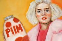 Close-up of “Milk” by Katrin Valgemäe, showcasing the bold portrayal and intricate details of the subject holding a milk carton