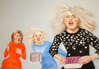 Close-up of “Queens of Chaos” by Katrin Valgemäe, highlighting detailed brushwork and vibrant elements