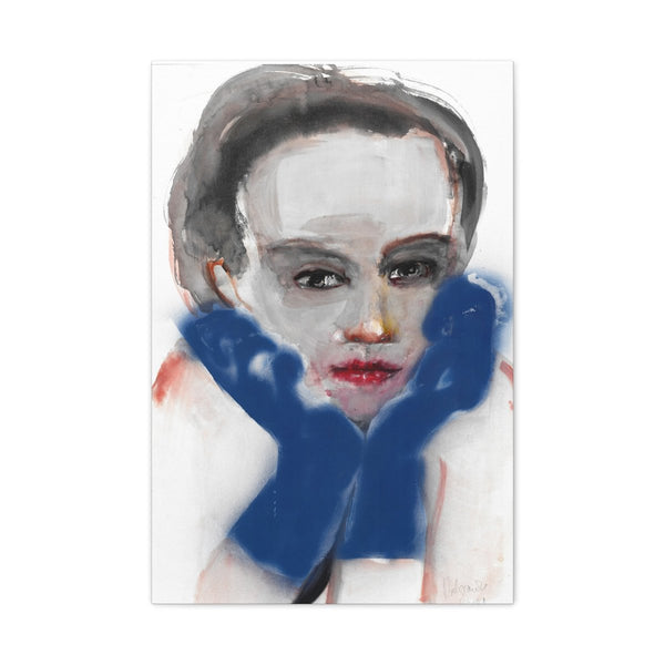 Front view of “Blue Gloves” canvas print by Katrin Valgemäe, highlighting the intricate artwork in vivid detail