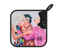 Full view of “After Third Prosecco” handmade pot holder by Katrin Valgemäe, featuring vibrant artwork from the 2022 “Estonian Preacher” exhibition