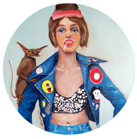 Full view of “Femme Fiasco 1,” a 1-meter diameter oil painting by Katrin Valgemäe from her Vilnius exhibition