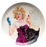 Full view of “Queens of Chaos 4,” a 24 cm porcelain plate with underglaze and porcelain painting by Katrin Valgemäe