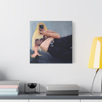 Large “Social Currency” canvas print on a light wall, adding a dramatic focal point to a modern interior