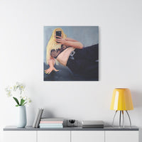 Medium “Social Currency” canvas print displayed on a light wall, making an artistic statement in a stylish room