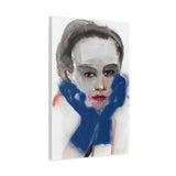 Side angle of “Blue Gloves” canvas print, displaying the texture of the canvas and the sturdy pine wood frame