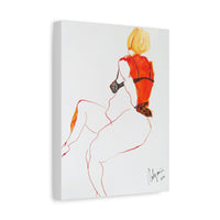 Side angle of “Red Back” canvas print, highlighting the depth and premium craftsmanship of the pine wood frame