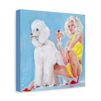 Side view of “Bitches & Poodles” canvas print by Katrin Valgemäe, showcasing the sleek profile and vibrant colors