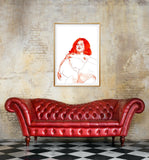 “Sketch 32” small canvas print displayed in a stylish room with a red couch, blending art and modern decor