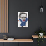 Small “Blue Gloves” canvas print against a dark wall, offering a sophisticated contrast for artistic decor