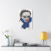 Small “Blue Gloves” canvas print displayed on a white wall, adding a subtle artistic touch to the space