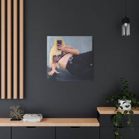 Small “Social Currency” canvas print on a dark wall, creating a bold and sophisticated decor element