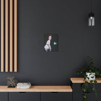 “Squid” canvas print displayed on a dark wall, showcasing its bold colors and intricate design