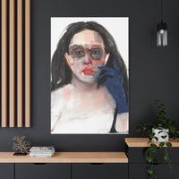 Stylish living room adorned with “Blue Glove” canvas print, showcasing a harmonious mix of art and function