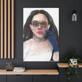 Stylish living room adorned with “Blue Glove” canvas print, showcasing a harmonious mix of art and function