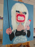 Painting "One chick is harassing another chick"