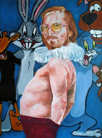 Close-up of “Pervert in the Kitchen” pot holder, highlighting its intricate details and vibrant artistic style