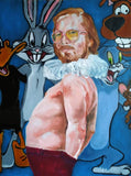 Close-up of “Pervert in the Kitchen” pot holder, highlighting its intricate details and vibrant artistic style