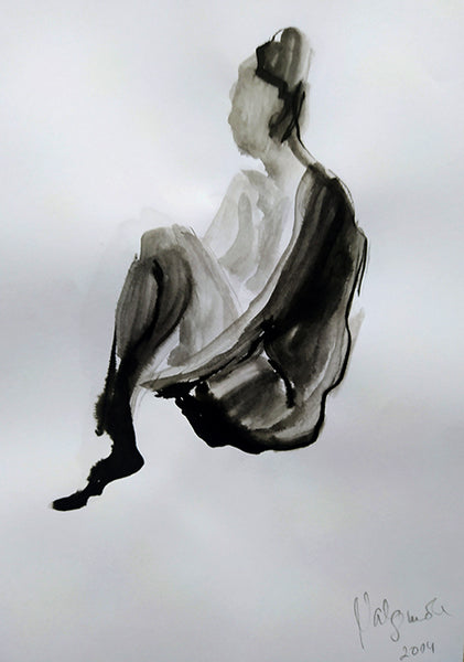 Front view of “Sketch 41” by Katrin Valgemäe, capturing the dynamic energy and expressive movement of the human form through ink on paper.