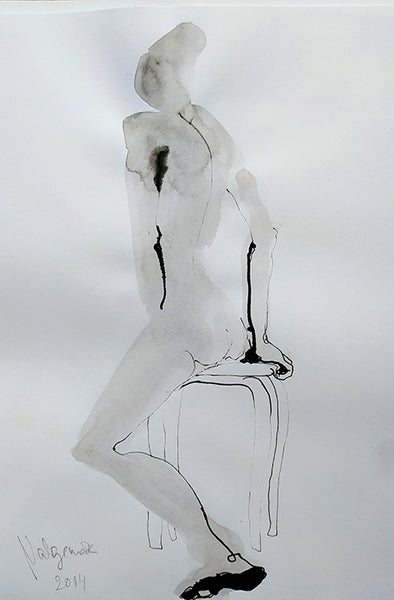 Front view of “Sketch 43” by Katrin Valgemäe, showcasing dynamic ink strokes that capture the essence and movement of the human form