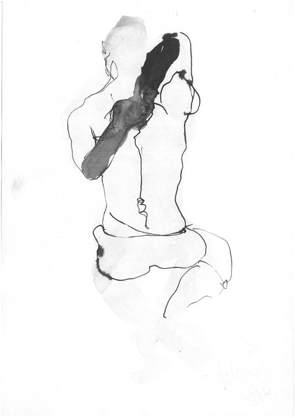 Front view of “Sketch 5” by Katrin Valgemäe, showcasing the dynamic ink strokes and expressive movement of the human form