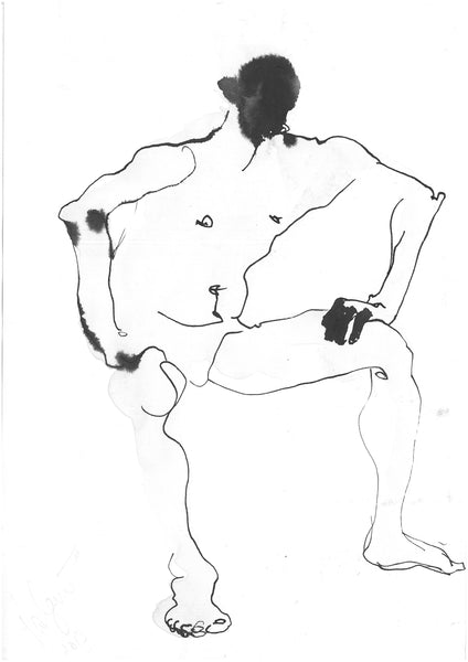 Front view of “Sketch 9” by Katrin Valgemäe, showcasing the dynamic and expressive ink strokes that capture the movement of the human form