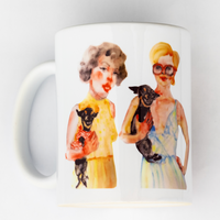 Front view of the ceramic mug “Selfie” featuring artwork by Katrin Valgemäe