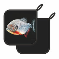 Full view of “Carnivore” handmade pot holder by Katrin Valgemäe, showcasing its bold and elegant fish portrait design