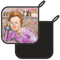 Full view of “Kitchen” handmade pot holder by Katrin Valgemäe, showcasing its vibrant and personal design