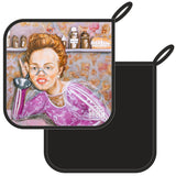 Full view of “Kitchen” handmade pot holder by Katrin Valgemäe, showcasing its vibrant and personal design