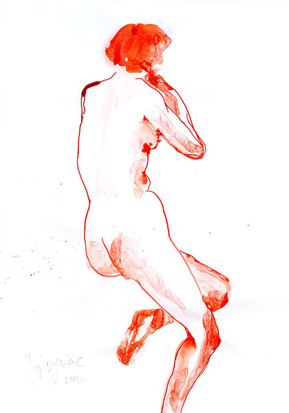 Full view of “Sketch 33” by Katrin Valgemäe, a 2022 ink on paper artwork, capturing dynamic figurative strokes