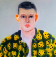 Full view of “Smile” by Katrin Valgemäe, a 60 x 60 cm spray paint and acrylic painting with bold and vibrant expression