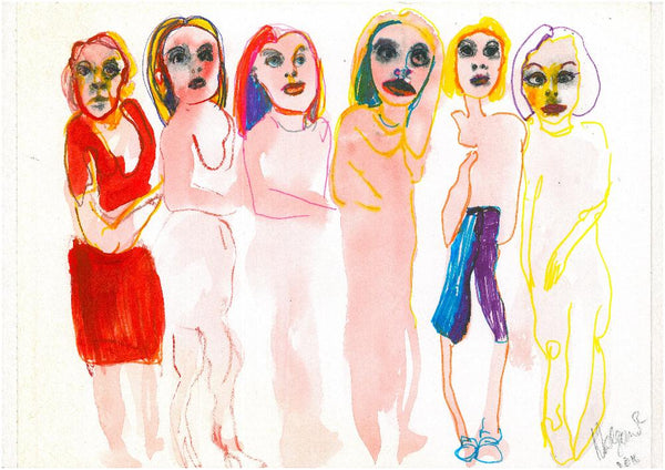 “Sketch 30” by Katrin Valgemäe, a 2016 aquarelle and pencil artwork on paper, showcasing expressive figurative strokes and artistic vitality.